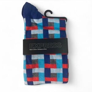 Men's Blue and Red Geometric Casual Socks Shoe Size 8-12